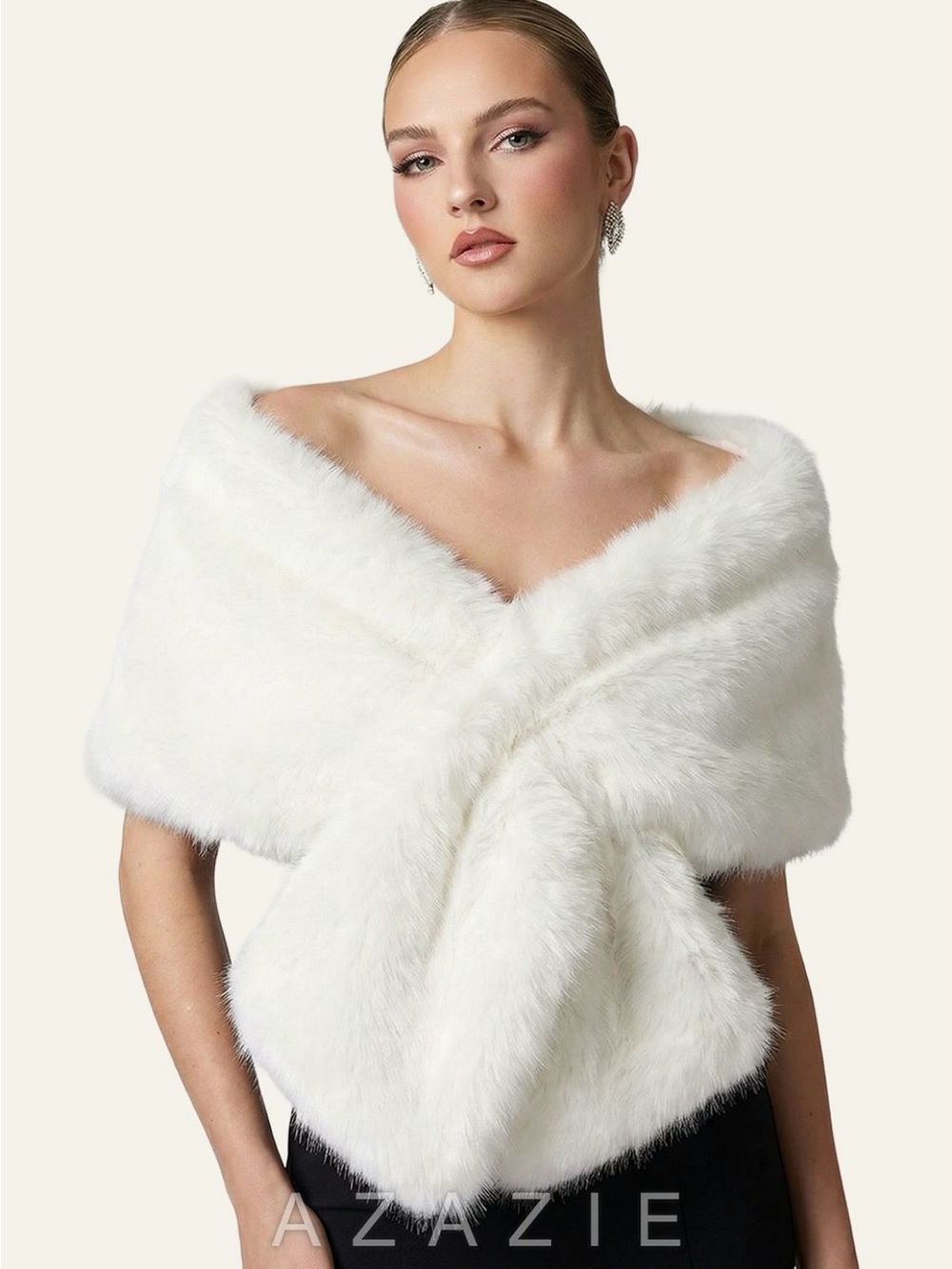 Azazie White Faux Fur Wrap Shawl